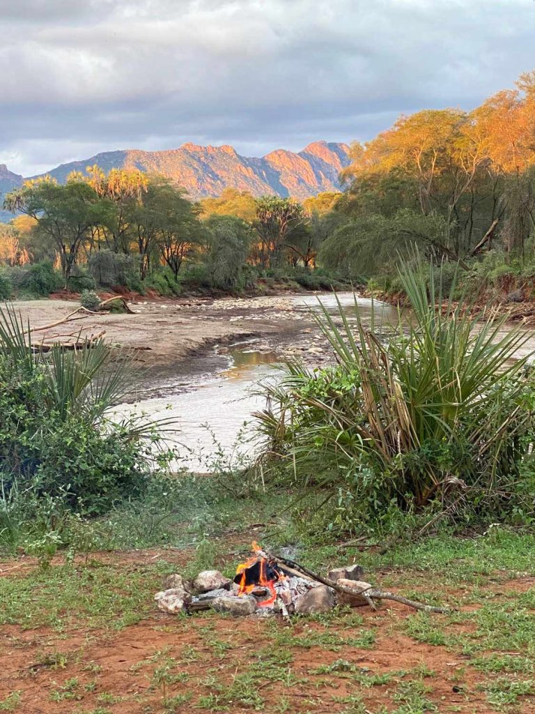 Campfire by the river in Tsavo West