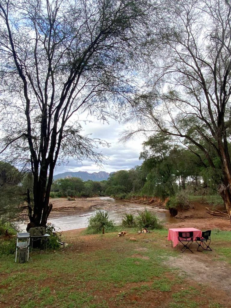 Camping by on the river bank Tsavo West