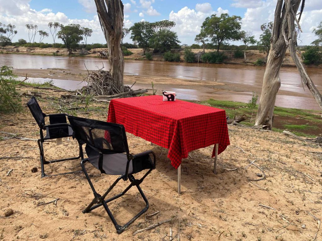 Camping next to river in Tsavo East