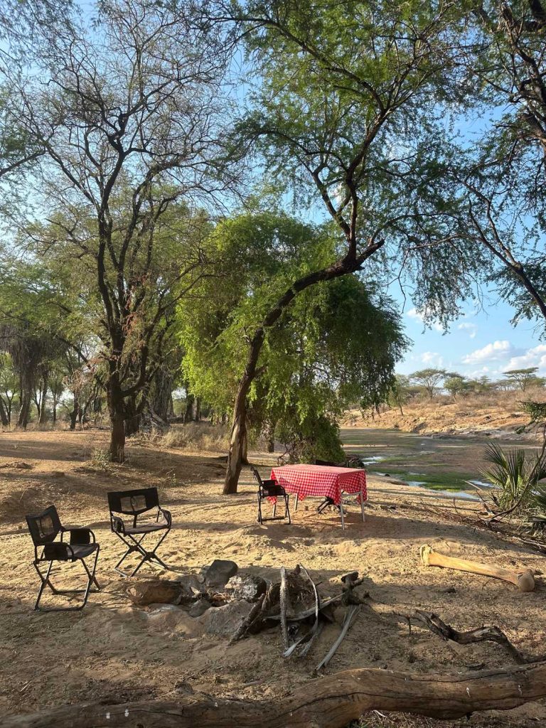 Camping next to river in Tsavo East National Park