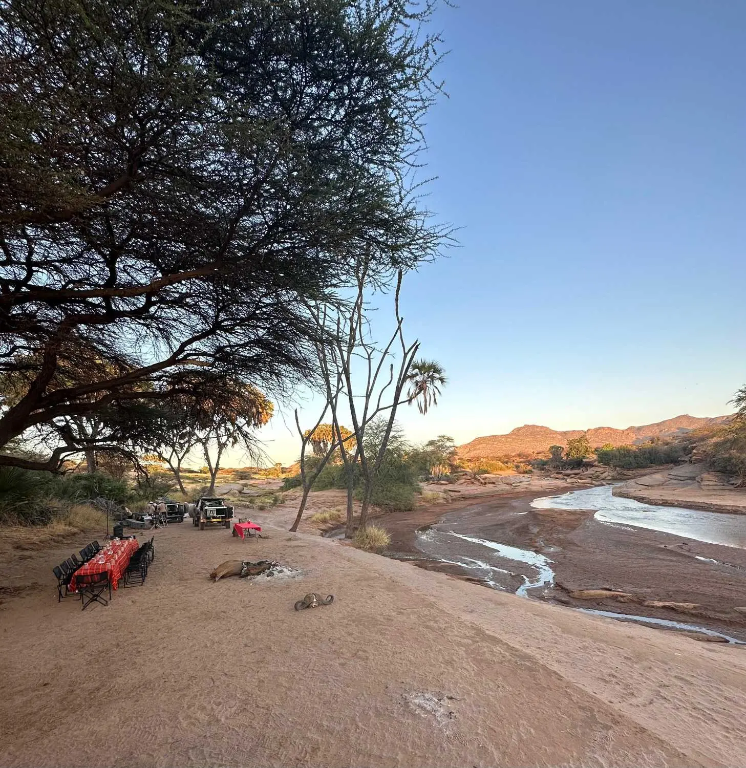 Camping next to river in Tsavo East Camping next to river in Tsavo East